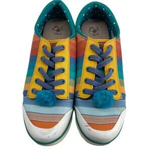 Women's Sz 6 MATILDA JANE Striped Sneakers Slip On Finish Line Pom 28373A